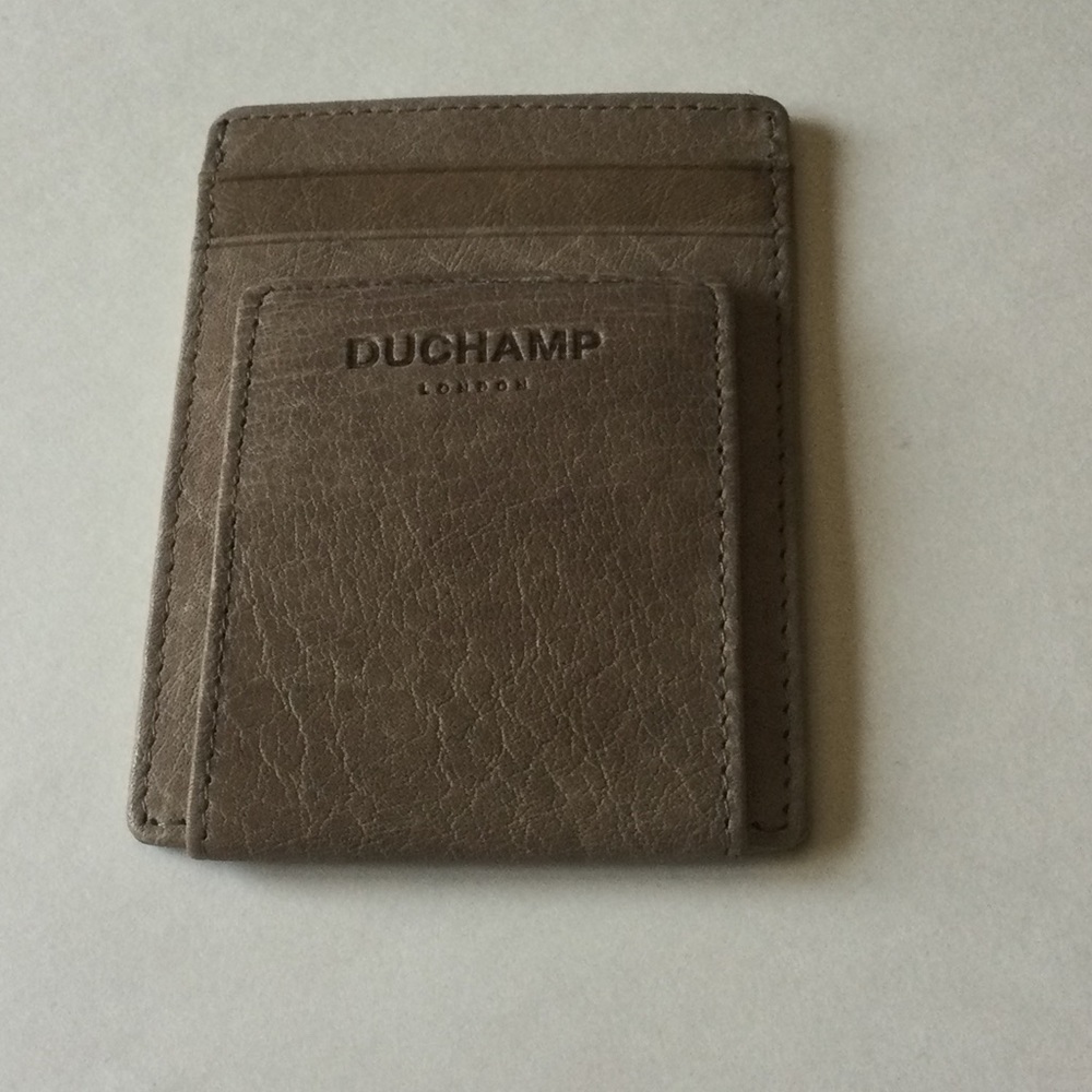 DUCHAMP LEATHER CARD WALLET WITH MAGNETIC MONEY CLIP LIGHT BROWN DISTRESSED NWOT